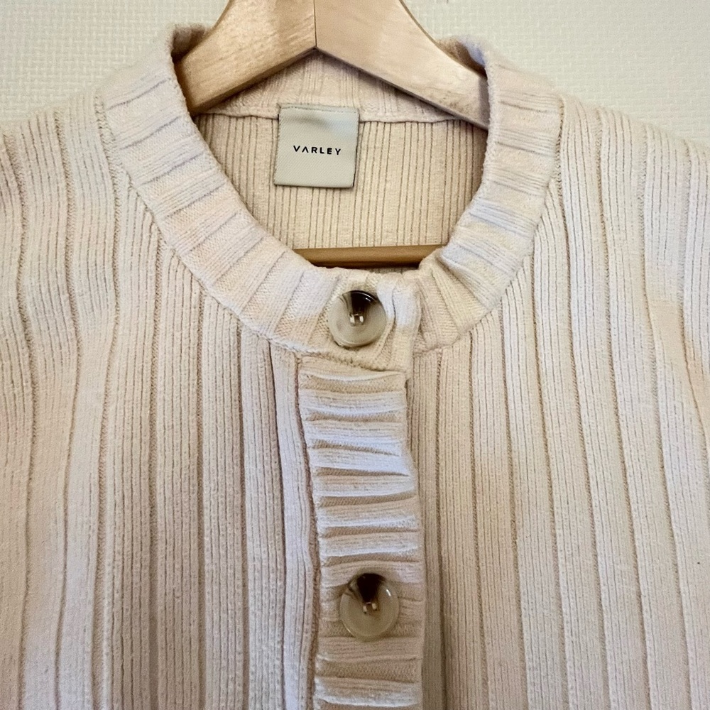 Varley Pensdale Relaxed Knit Jacket Egret Blush Ivory Ribbed Cardigan L - Picture 4 of 15
